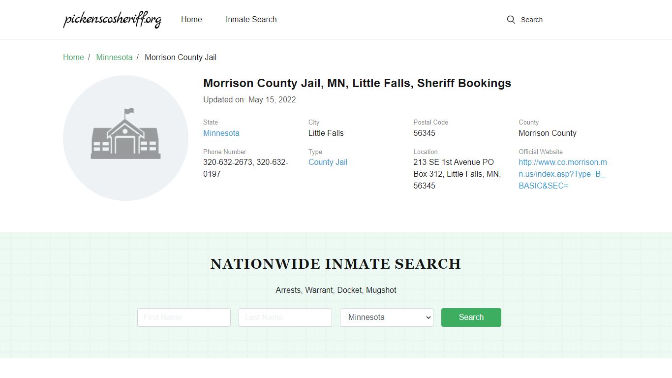 Morrison County Jail, MN, Little Falls, Sheriff Bookings